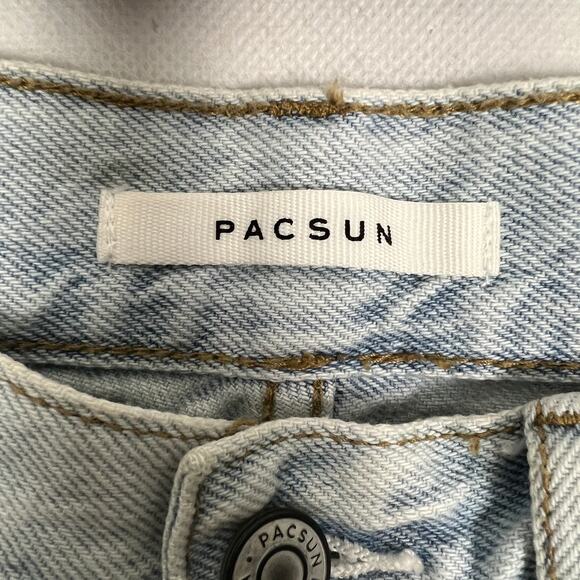 PacSun High Rise Straight Jeans Size 23 Distressed Light Wash Raw Hem - Picture 2 of 10